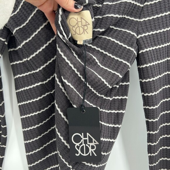 NWT CHASER Gray White Striped Waffle Knit Open T-Back Thermal Top Size Medium - Picture 5 of 5